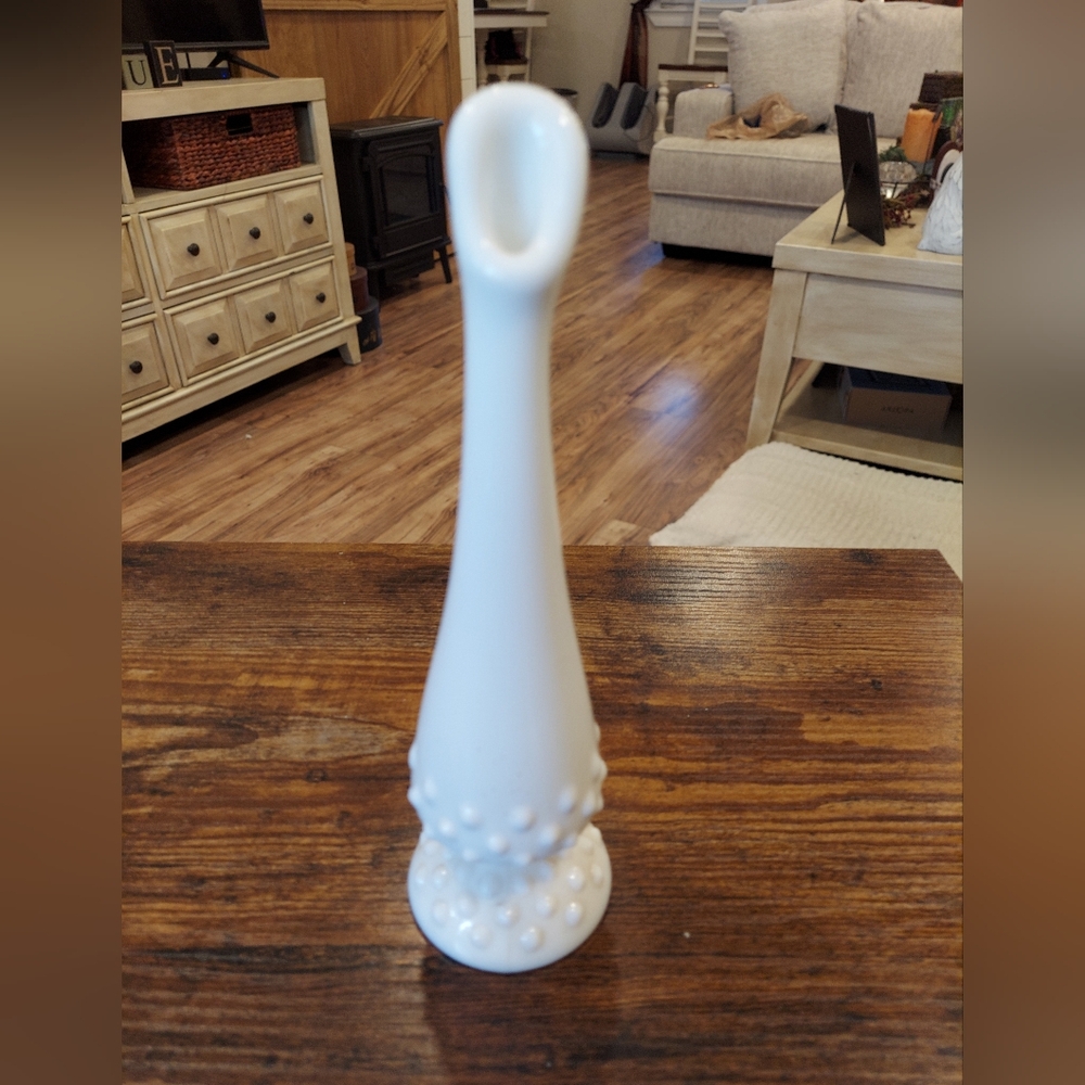 Vintage Fenton White Milk Glass Hobnail Swung Vase 8.5" Height